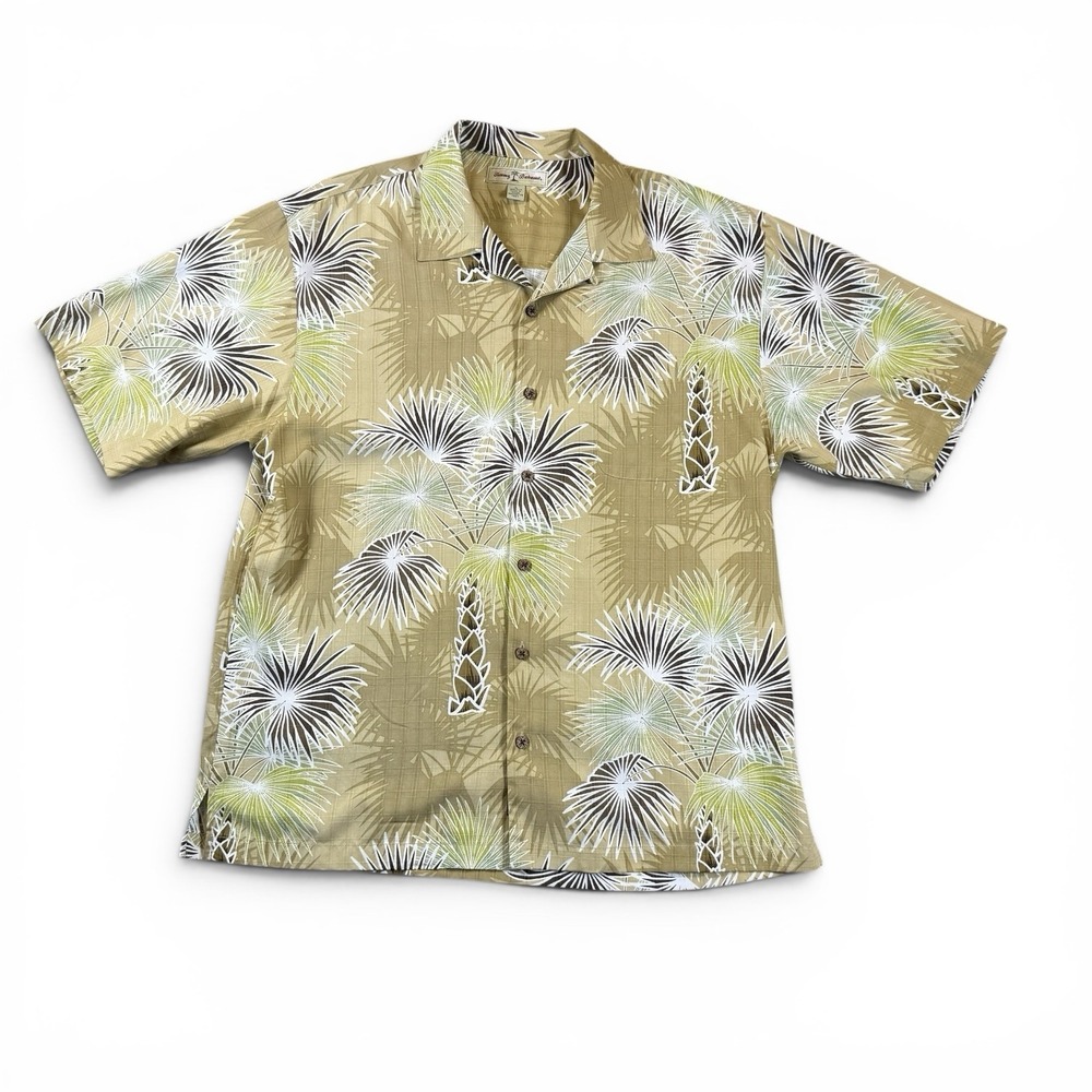 Tommy Bahama 100% Silk Hawaiian Shirt Mens Size L Palm Trees Print Yellow - Picture 5 of 13